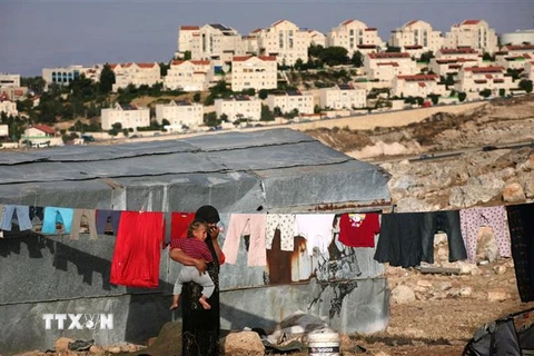 Người di cư tại khu định cư Do Thái Maale Adumim (phía sau) trên sa mạc Judea, cách Jerusalem, Khu Bờ Tây khoảng 5km. (Ảnh: AFP/TTXVN)