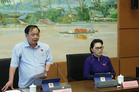 Đại biểu Quốc hội thành phố Cần Thơ Trần Quốc Trung phát biểu ý kiến thảo luận. (Ảnh: Dương Giang/TTXVN)