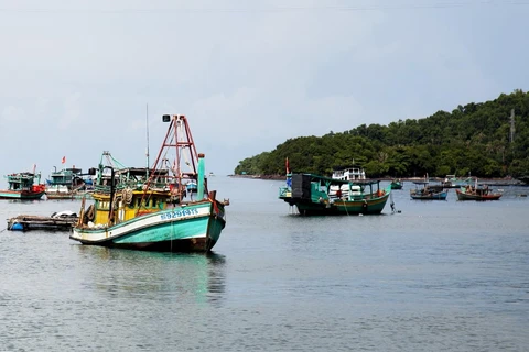Tàu cá trên vùng biển thành phố Hà Tiên. (Ảnh: Hồng Đạt/TTXVN)