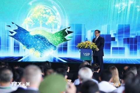 Thủ tướng Phạm Minh Chính phát biểu tại Lễ động thổ. (Ảnh: Dương Giang/TTXVN)