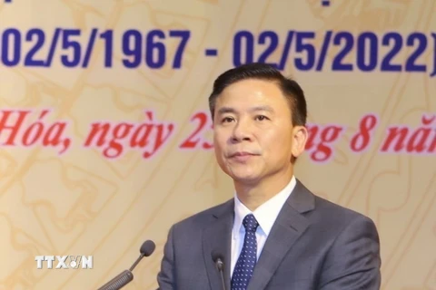 Ông Đỗ Trọng Hưng, Bí thư tỉnh ủy Thanh Hóa, phát biểu tại lễ kỷ niệm. (Ảnh: Trịnh Duy Hưng/TTXVN)