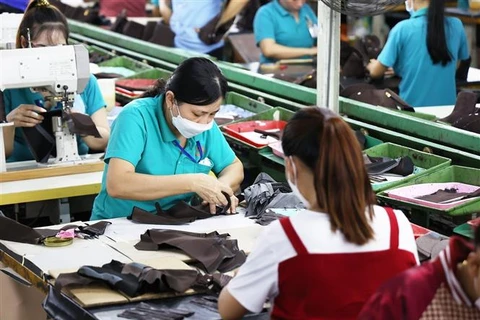 Công nhân làm việc tại nhà máy Công ty TNHH Giày Gia Định, thành phố Thủ Đức, Thành phố Hồ Chí Minh. (Ảnh: Hồng Đạt/TTXVN)