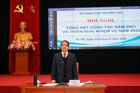 Bộ trưởng Bộ Giáo dục và Đào tạo Nguyễn Kim Sơn phát biểu chỉ đạo tại hội nghị. (Ảnh: Bộ GD-ĐT)