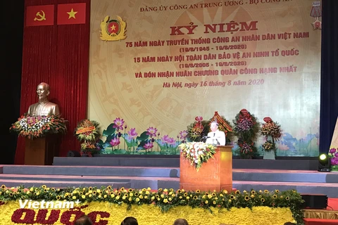 Đại tướng Tô Lâm, Bộ trưởng Bộ Công an phát biểu tại Lễ kỷ niệm 75 năm truyền thống công an nhân dân. (Ảnh: Đức Duy/Vietnam+)
