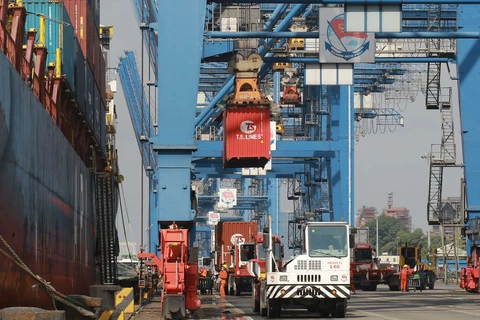 Hoạt động xuất nhập khẩu hàng hóa tại Tân cảng Cát Lái. (Ảnh: Quang Châu/TTXVN)