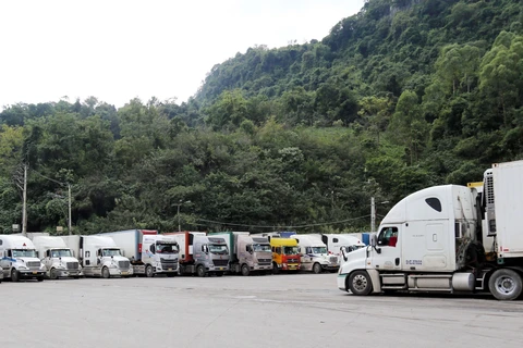 Xe hàng chờ thông quan tại cửa khẩu tỉnh Lạng Sơn. (Ảnh: TTXVN)