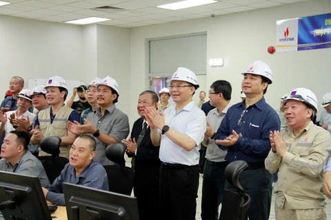 Tổng Giám đốc Lê Mạnh Hùng kiểm tra hệ thống điện dự phòng Nhà máy Nhiệt điện Thái Bình 2. (Ảnh: PV/Vietnam+)