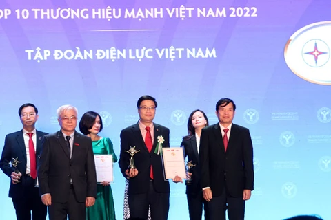 Đại diện EVN tại lễ trao giải thưởng Top 10 Thương hiệu Mạnh Việt Nam năm 2022. (Ảnh: PV/Vietnam+)
