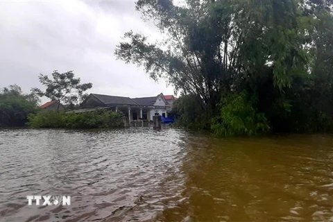 Nhiều ngôi nhà ở Thừa Thiên-Huế bị ngập sâu. (Ảnh: Tường Vi/TTXVN) 