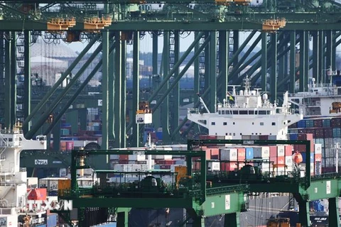Bốc dỡ container hàng hóa tại cảng Pasir Panjang ở Singapore. (Nguồn: THX/TTXVN) 