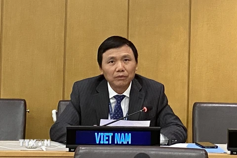 Đại sứ Đặng Đình Quý, Trưởng phái đoàn đại diện Việt Nam tại Liên hợp quốc, phát biểu tại hội nghị. (Ảnh: Hữu Thanh/TTXVN) 