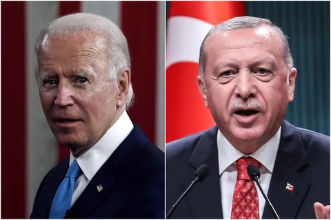 Tổng thống Mỹ Joe Biden và Người đồng cấp Thổ Nhĩ Kỳ Recep Tayyip Erdogan. (Nguồn: AFP) 