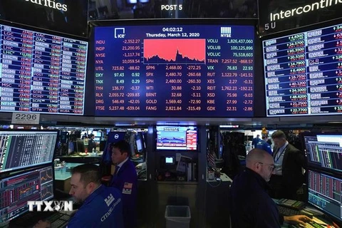 Hoạt động giao dịch tại thị trường chứng khoán New York, Mỹ. (Ảnh: AFP/TTXVN)