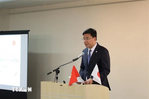 Đại sứ Việt Nam tại Nhật Bản Phạm Quang Hiệu phát biểu tại Diễn đàn. (Ảnh: Đức Thịnh/TTXVN)