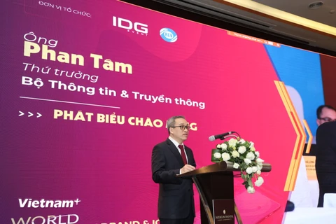 Thứ trưởng Bộ Thông tin và Truyền thông Phan Tâm phát biểu tại sự kiện. (Ảnh: Minh Sơn/Vietnam+)