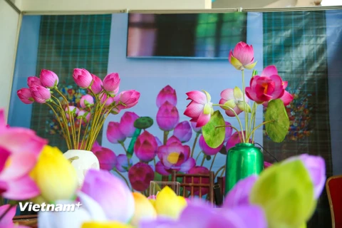 Cứ mỗi dịp cận Tết, làng hoa giấy Thanh Tiên (xã Phú Mậu, huyện Phú Vang, tỉnh Thừa Thiên – Huế) lại như được khoác thêm 'chiếc áo mới' đầy màu sắc rực rỡ. (Ảnh: PV/Vietnam+) 