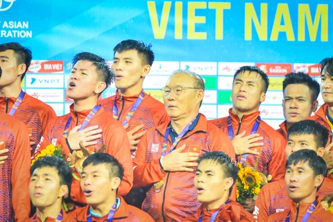 Huấn luyện viên Park Hang-seo lần thứ hai giúp U23 Việt Nam đoạt huy chương vàng SEA Games. (Ảnh: PV/Vietnam+) 