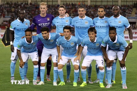Đội hình xuất phát của CLB Manchester City trong trận giao hữu với Đội tuyển Việt Nam. (Ảnh: Quốc Khánh/TTXVN) 