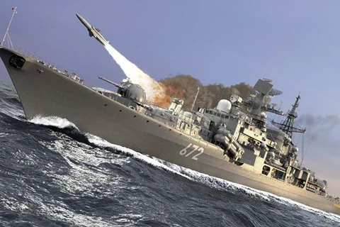 Tàu chiến Nga phóng tên lửa tiêu diệt mục tiêu. (Nguồn: youtube.com)