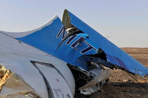 Mảnh vỡ của chiếc máy bay thuộc hãng hàng không Nga Kogalymavia rơi ở bán đảo Sinai của Ai Cập. (Nguồn: AFP)