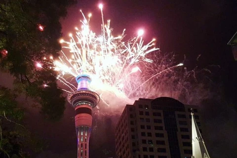 Pháo hoa mừng năm mới tại thành phố Auckland, New Zealand. (Ảnh: Twitter/Cam Spark)