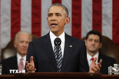 Tổng thống Mỹ Obama đọc Thông điệp Liên bang. (Ảnh: AFP/TTXVN)