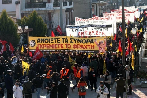 Người biểu tình tập trung tại vùng Đông-Bắc Hy Lạp. (Ảnh: AFP)
