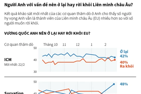 [Infographics] Người Anh với câu hỏi nên đi hay ở lại EU? 