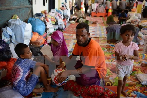 Người di cư Rohingya khi được đưa vào bờ sau nhiều ngày lênh đênh trên biển. (Ảnh: AFP/TTXVN)