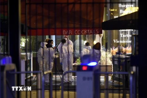 Nhân viên pháp y làm việc bên ngoài sân vận động Stade de France, phía bắc thủ đô Paris sau loạt vụ tấn công khủng bố. (Nguồn: AFP/ TTXVN)
