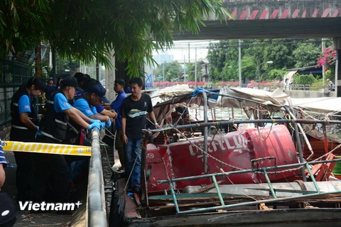 Cảnh sát phong tỏa để điều tra thêm. (Ảnh: Sơn Nam/Vietnam+)