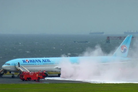 Máy bay của hãng Korean Air bị cháy động cơ. (Nguồn: AP)