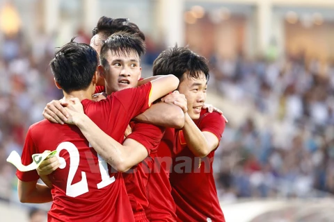 Đội tuyển Việt Nam hướng đến trận chung kết Aya Bank Cup. (Ảnh: Minh Chiến/Vietnam+)