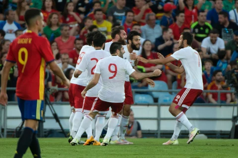 Gruzia ăn mừng trước các nhà vô địch châu Âu. (Nguồn: AFP/Getty Images)