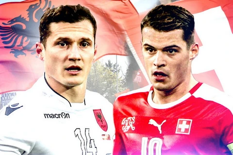 Granit Xhaka (phải) của Thụy Sĩ sẽ phải đối đầu với người anh Taulant Xhaka bên phía Albania. (Nguồn: skysports.com)