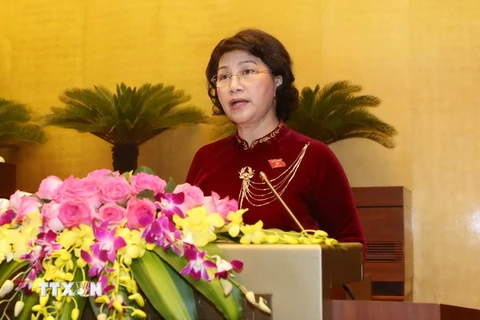 Chủ tịch Quốc hội khóa XIV Nguyễn Thị Kim Ngân phát biểu nhận chức. (Ảnh: Phương Hoa/TTXVN)
