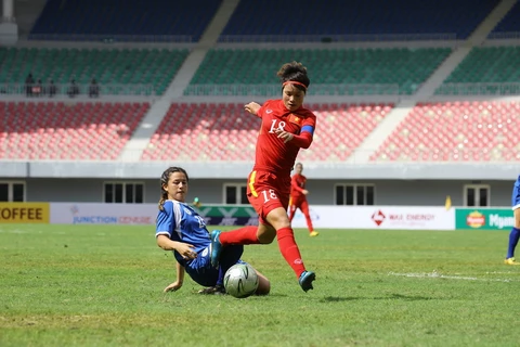 Đội tuyển nữ Việt Nam (áo đỏ) đánh bại Philippines. (Nguồn: MMF)
