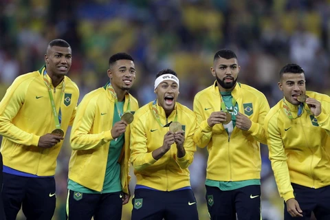 Brazil lần đầu tiên giành HCV môn bóng đá nam Olympic. (Nguồn: Getty Images)