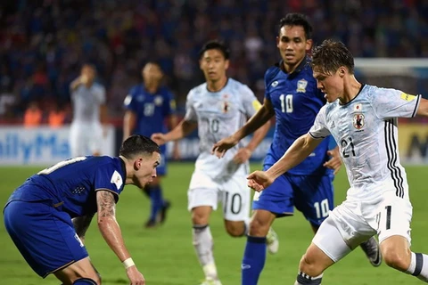 Thái Lan (áo xanh) tụt đến 15 bậc trên bảng xếp hạng FIFA. (Nguồn: Getty Images)