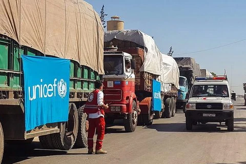 Đoàn xe chở hàng viện trợ cho Syria. (Nguồn: sbs.com.au)