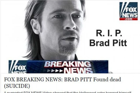 Tin giả mạo đăng thông tin Brad Pitt tự tử. (Nguồn: Daily Mail)