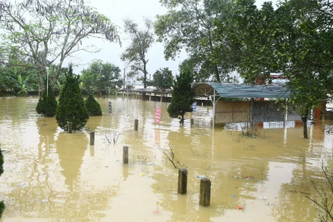 Xã Phương Mỹ, huyện Hương Khê chìm trong biển nước trong đợt lũ lụt vừa qua. (Ảnh Minh Quyết/TTXVN)