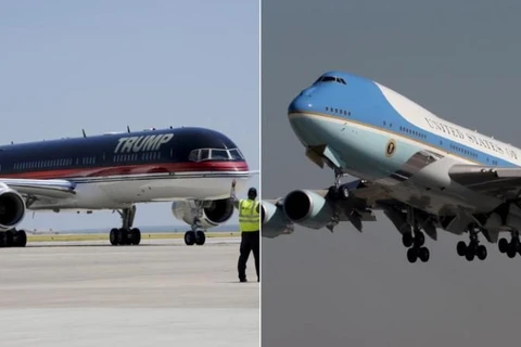 Máy bay của ông Trump (trái) và chiếc Air Force One. (Nguồn: telegraph)