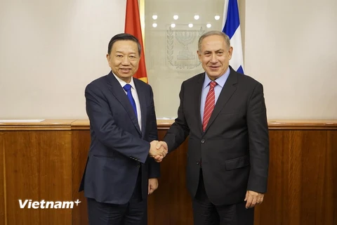 Bộ trưởng Công an Tô Lâm tiếp kiến Thủ tướng Israel Benjamin Netanyahu. (Ảnh: Bùi Hoàn/Vietnam+)