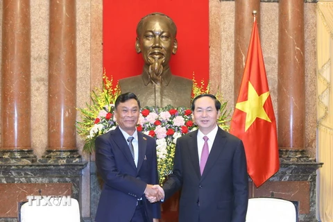 Chủ tịch nước Trần Đại Quang tiếp Ngài Kyaw Sue, Bộ trưởng Bộ Nội vụ Công hoà Liên bang Myanmar. (Ảnh: Nhan Sáng/TTXVN)