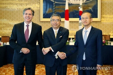 Thứ trưởng Ngoại giao ba nước Hàn-Mỹ-Nhật. (Nguồn: Yonhap)