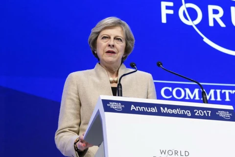 Thủ tướng Anh Theresa May phát biểu tại Diễn đàn Kinh tế thế giới. (Nguồn: Getty Images)