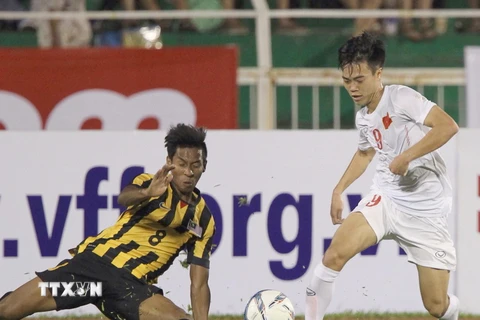 Văn Toàn đã góp 1 bàn thắng giúp U23 Việt Nam hạ U23 Malaysia. (Ảnh: Quang Nhựt/TTXVN)