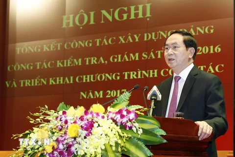 Chủ tịch nước Trần Đại Quang phát biểu chỉ đạo Hội nghị. (Ảnh: Nhan Sáng/TTXVN)