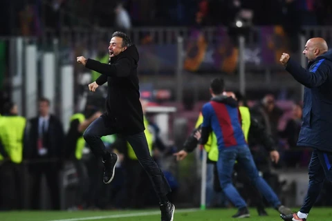 Luis Enrique ăn mừng chiến thắng của Barcelona. (Nguồn: Getty Images)